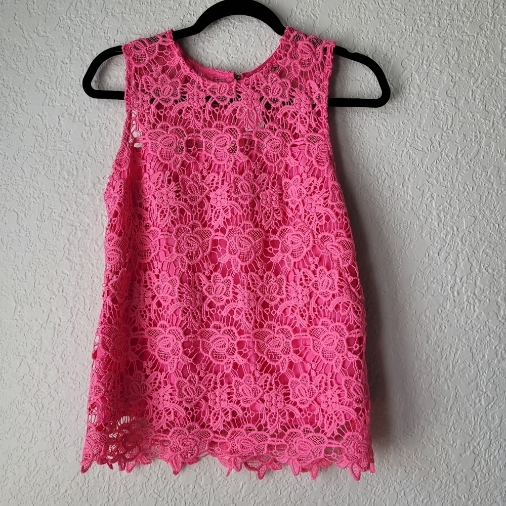 Nanette Lepore Guipure Lace pink Sleeveless Top zipper Size Small